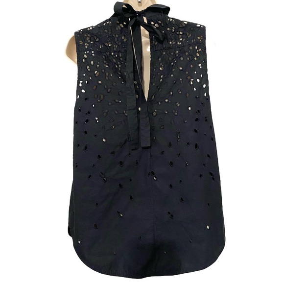 PROENZA Schouler Embroidered Button Down Blouse Cut Out Tie Back Tunic Coastal - Picture 4 of 14